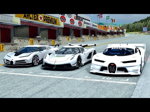 Bugatti Vision GT Arctic Edition vs Koenigsegg Jesko vs Bugatti Centodieci at Brands Hatch