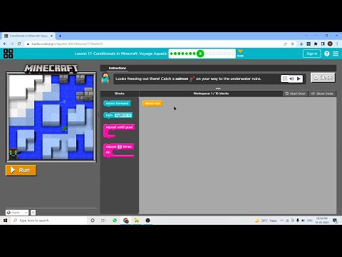 L17-8 |Code.org | Express-2021 | Lesson 17: Minecraft: Voyage Aquatic Introduction | level 8