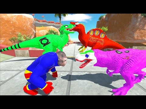 SUPERMAN GORO Vs GREEN LANTERN T-REX MOUNTAIN FOREST DEATH CLIMB - Animal Revolt Battle Simulator