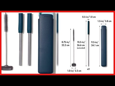 OXO Good Grips Stainless Steel 4 Piece Reusable Straw Set with Case - Green