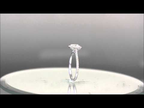 14k White Gold Cushion Cut Diamond Engagement Ring Art Deco Style  Halo  - KNR INC - 764