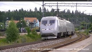 preview picture of video 'SJ X2 multiple train passing Gnesta, Sweden'