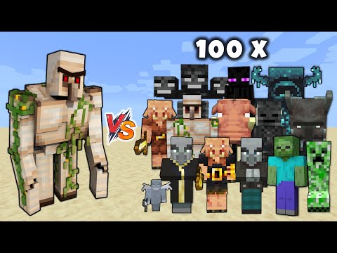 OP Mutant Iron Golem vs All Mobs in Minecraft x100