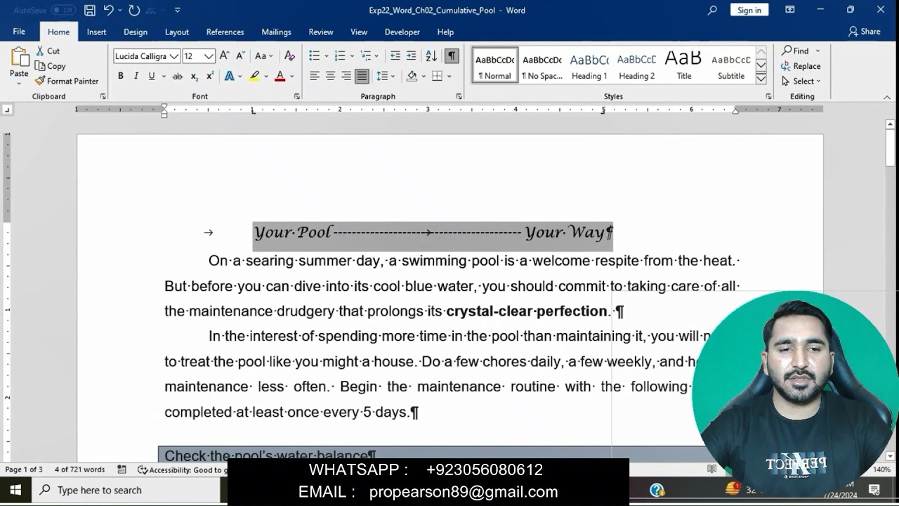 Exp22_Word_Ch02_Cumulative_Pool | Word Chapter 2 Cumulative - Pool Word Chapter 2/Complete Solved