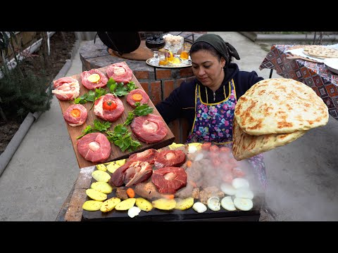 Meat Donut Recipe: Cooking American Street Food and Azerbaijani Bread in Natural Stone