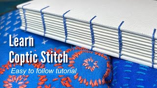 How to Coptic Stitch - Step by Step Bookbinding Tutorial (Kettle stitch & easy back cover!)