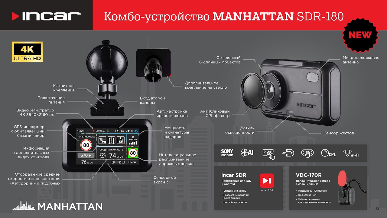 Комбо-устройство INCAR SDR-180 Manhattan