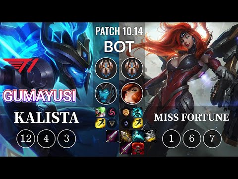 T1 Gumayusi Kalista vs Miss Fortune Bot - KR Patch 10.14