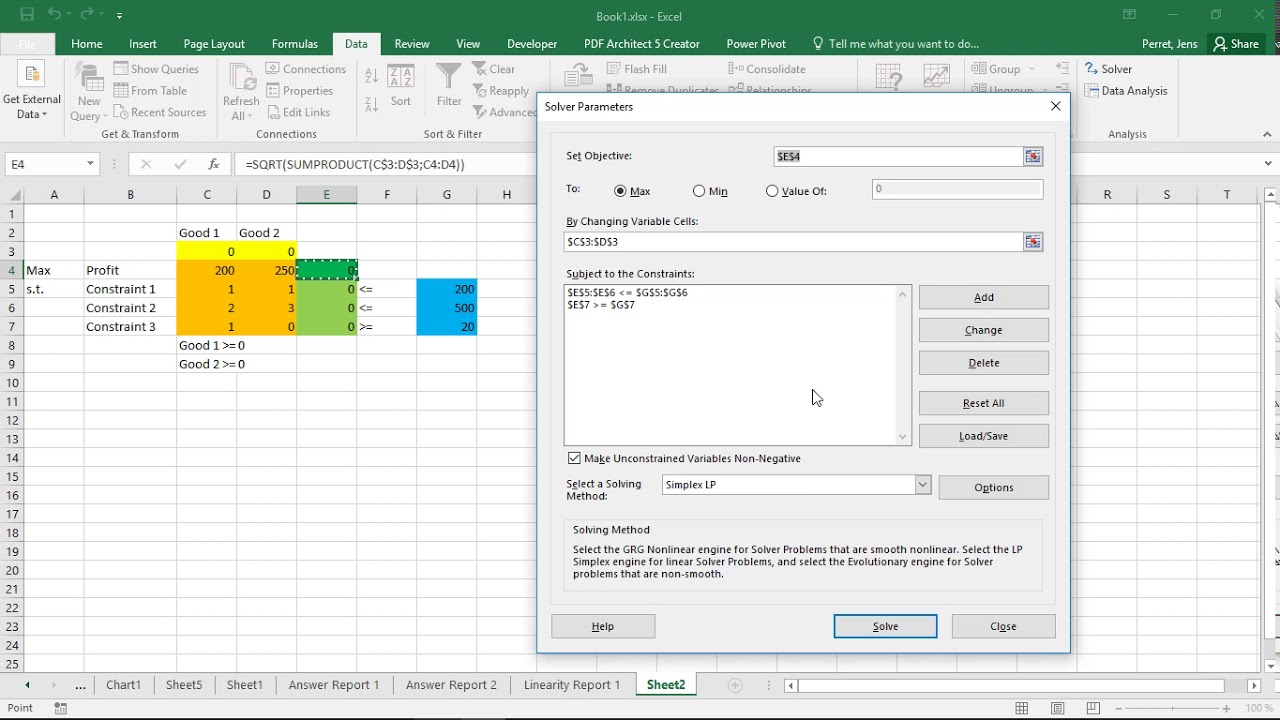 Excel - Non-linear Optimization Problems with Solver