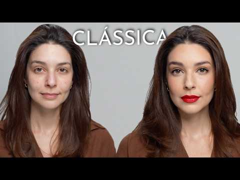 Simple and chic makeup with red lipstick.