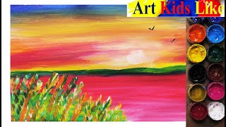 Art Kids Like|Урок рисования "Маковое ПОЛЕ на закате"|Field with POPPIES | PAINTING LESSON