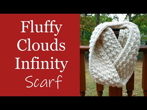How to Crochet an easy Chunky Beginner Scarf - Fluffy Clouds Infinity Scarf