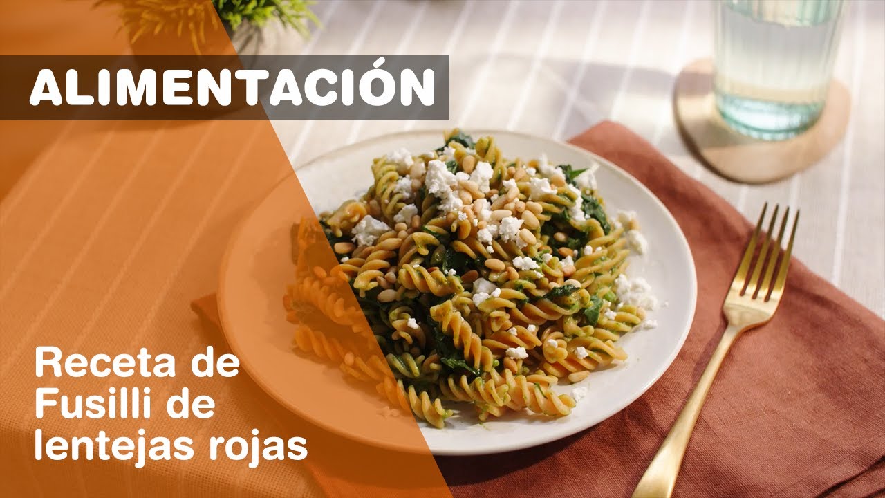 Receta de Fusilli de lentejas rojas con espinacas