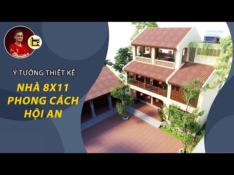 Thiết kế nhà 8x11m theo phong cách Hội An Modelo 3D