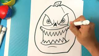 EASY How to Draw SCARY PUMPKIN Face