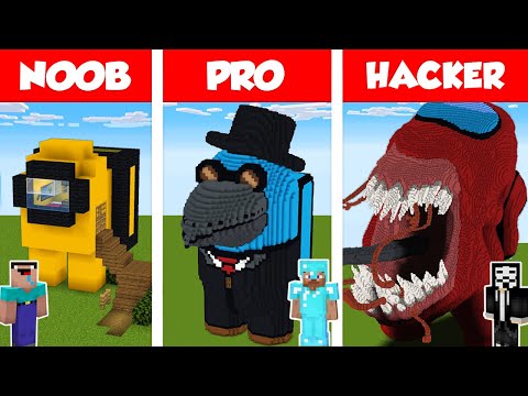 WiederDude - Minecraft NOOB vs PRO vs HACKER: AMONG US HOUSE BUILD CHALLENGE in Minecraft