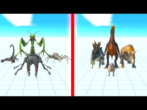 GIANT INVERTEBRATES Team vs HERBIVORE DINOSAURS Team - Animal Revolt Battle Simulator ARBS