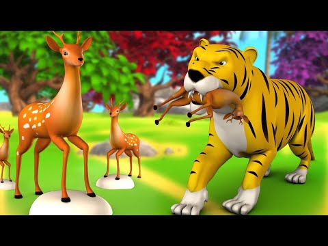 पागल शेर और हिरण - Crazy Tiger and Deer Story | 3D Moral Panchatantra Stories Fairy Tales in Hindi