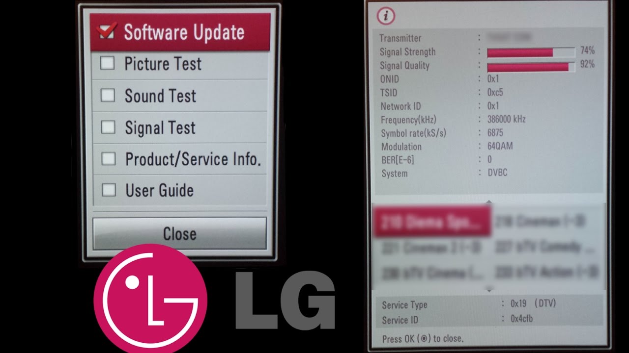 LG TV Diagnostic menu / Software Update / Signal Strength and Quality
