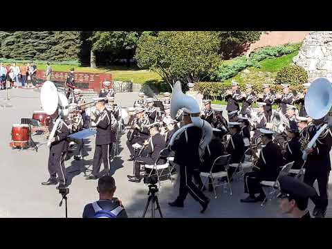 Japanese military orchestra near walls of Red Square in Moscow