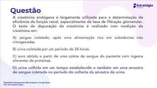 Questões: Metabólitos Nitrogenados Não Proteicos e Função Renal