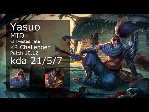Yasuo vs Twisted Fate Mid - KR Challenger 21/5/7 Patch 10.12 Gameplay // [롤] 야스오 vs 트위스티드 페이트 미드