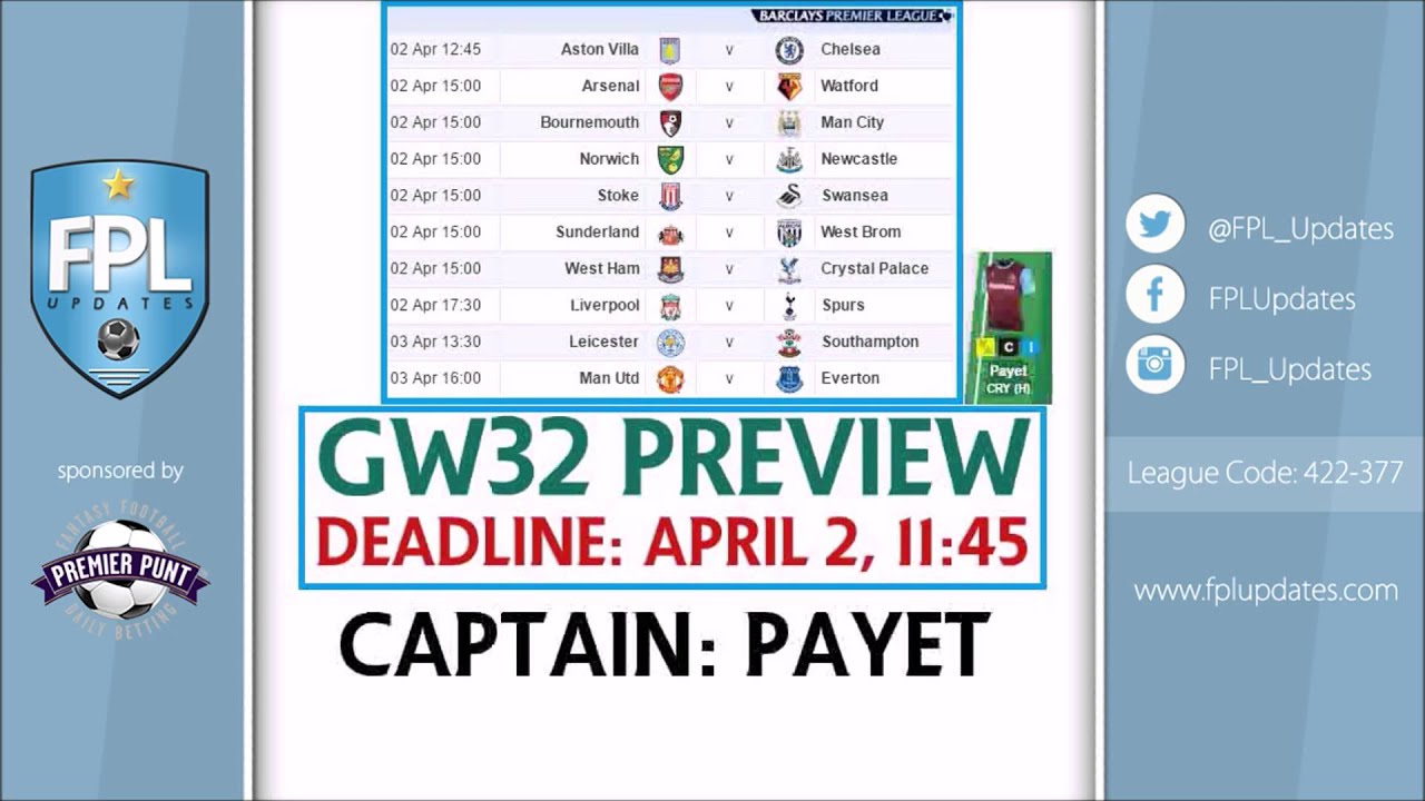 Fantasy Premier League - Gameweek 32 Preview & Tips