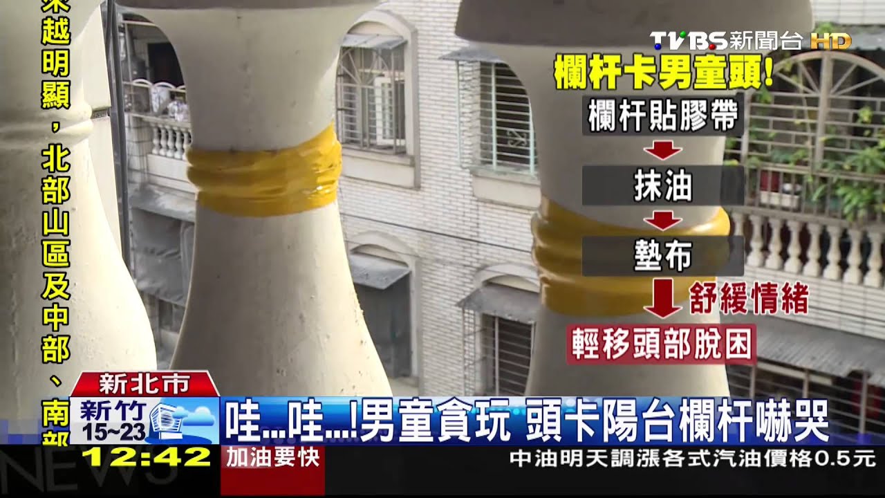 哇!男童貪玩 頭卡陽台欄杆嚇哭