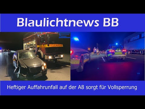 Schwerer Auffahrunfall auf der A8 in der Nacht zu Samstag .Feuerwehr Leonberg im Einsatz