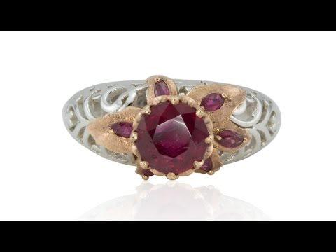 Ruby Flower Engagement Ring in Rose and White Gold LS3694