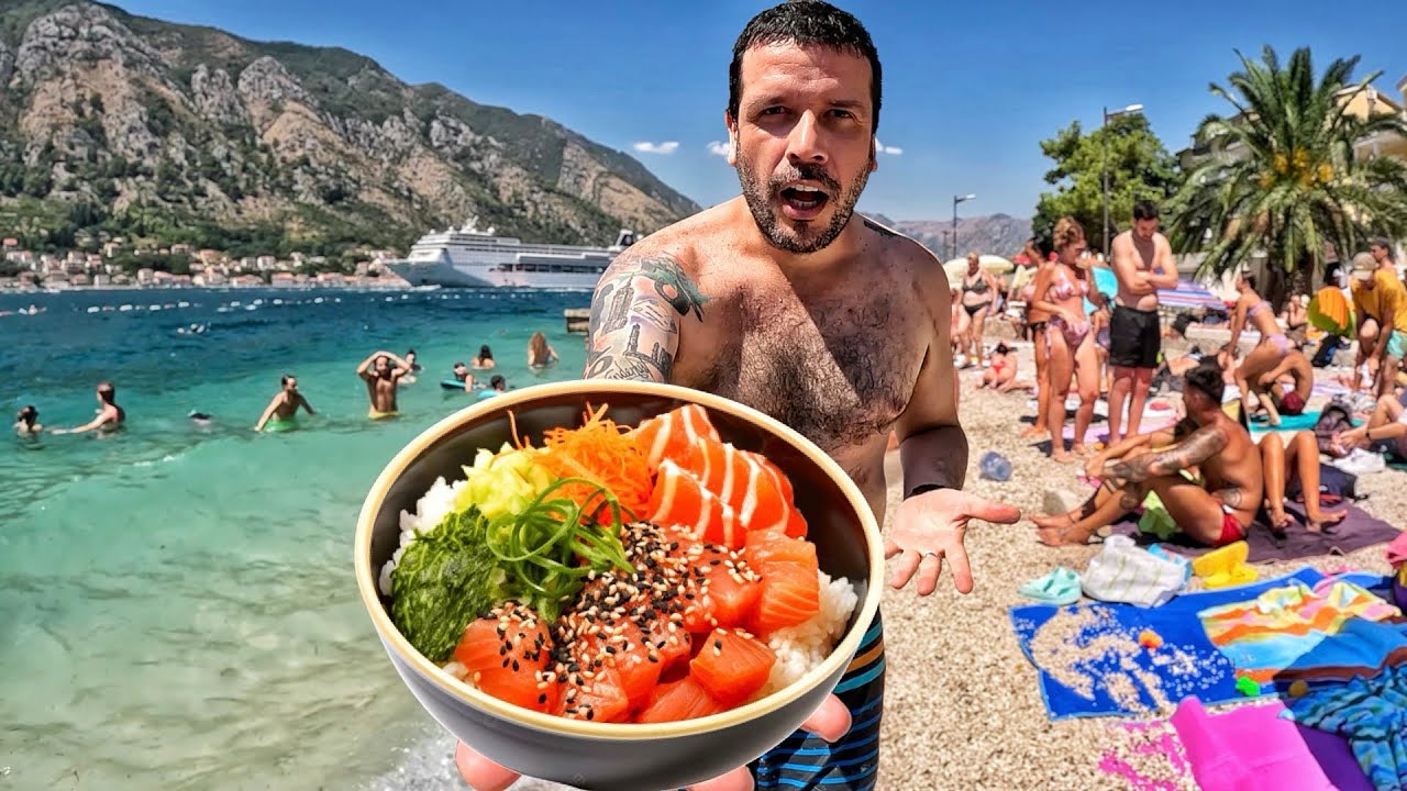 Um dia inteiro provando COMIDAS nas PRAIAS de Montenegro 🇲🇪