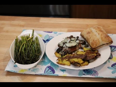 Filet Mignon with Mushrooms ,Smashed Potatoes and Asparagus with Bernaise Sauce