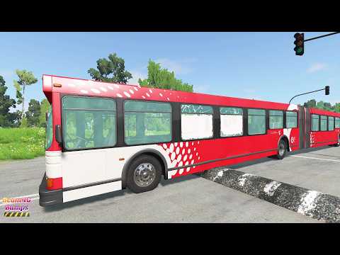 LONG BUS, SCHOOL BUS, CITY BUS Vs MASSIVE SPEED BUMPS - BeamNG.Drive