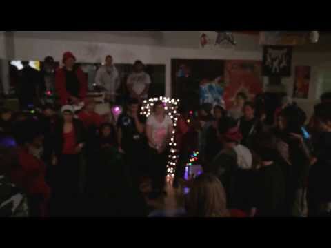 Poppin Penguin, Poppin J Swift, and Kiddo Crazy cypher qualifier rounds. White Elephant X-Mas Battle