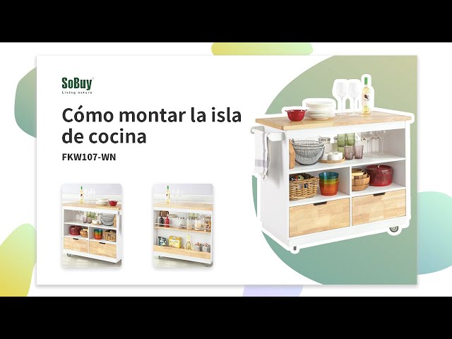 Vídeo relacionado con Sapgaks Isla de cocina, servicio de cocina con toma eléctrica, armarios empotrados, sirve con encimera, aparador, carro de servicio, armario de aparador, blanco