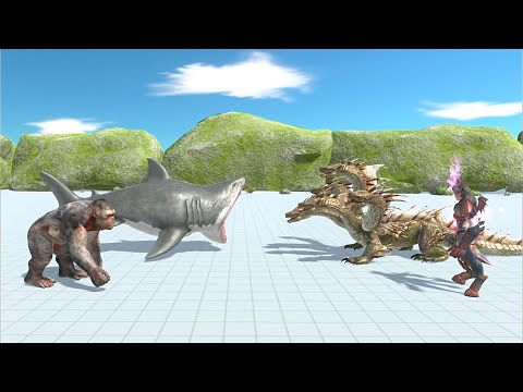 Aquatic with Mutant Primates & Old Goro vs Fantasy with Infernal - Animal Revolt Battle Simulator