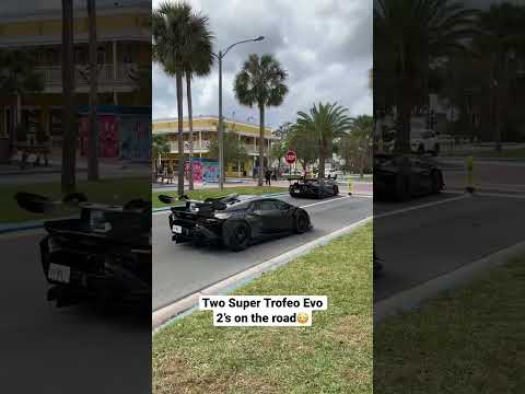 2 Super Trofeo Evo 2’s on the road!! #lamborghini #supertrofeo #huracan #evo2 #racecar #supercar