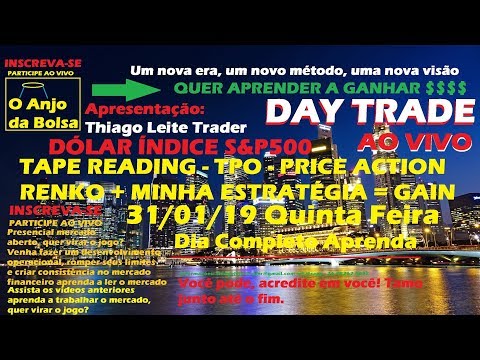 DAY TRADE AO VIVO DÓLAR ÍNDICE E S&P500 31/01/19 TapeReading,TPO,Renko,Price Action ROLAGEM/DOLH19