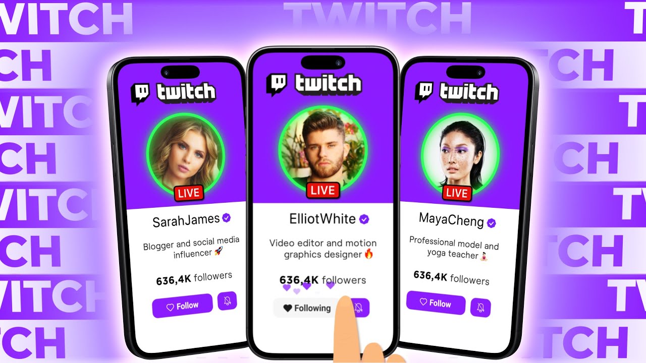 Twitch 3D Phone Animation – Follow & Bell Channel Call to Action