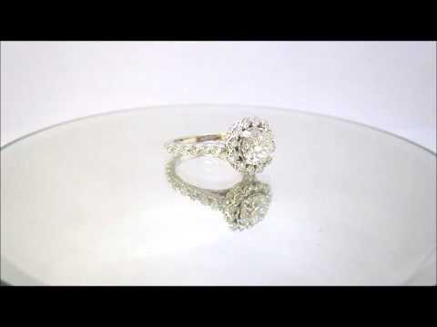 14K WHITE GOLD ROUND CUT DIAMOND ENGAGEMENT RING DECO ANTIQUE 1.85CTW - ASW - 188