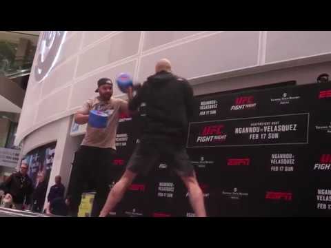 James Vick hits pads and answers questions at the UFC on ESPN Open Workouts