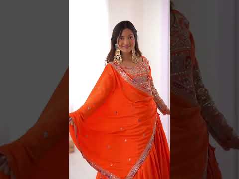 Orange Elegant French Crepe Multi-Thread & Sequin Embroidered Semi-Stitched Lehenga Choli with Matching Orange Dupatta