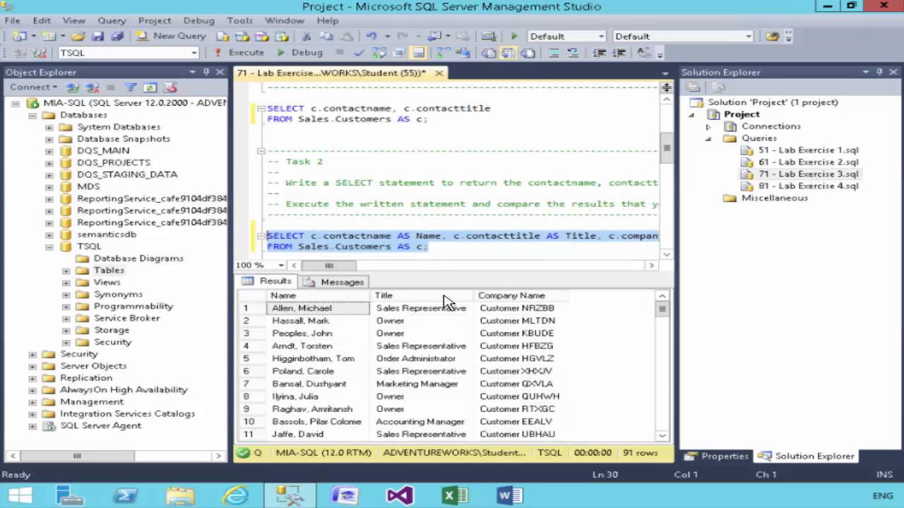 20461 Lab 3 - Writing Basic SELECT Statements