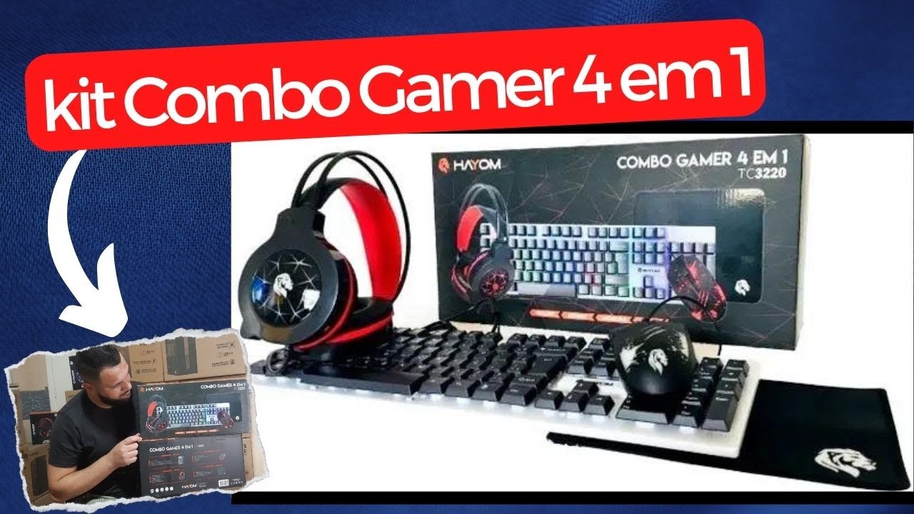 Combo Gamer Kit 4 em 1 - Teclado, Mouse, Headset e Mouse Pad Original Hayom