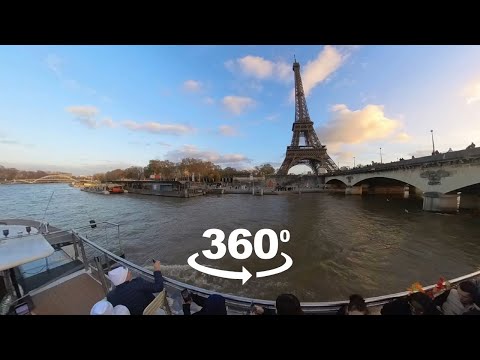 Vídeo 360 do cruzeiro no Rio Sena em Paris, França.