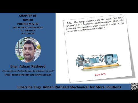 5-32 Determine maximum shear stress developed in the 20-mm shaft | Mech of materials rc hibbeler
