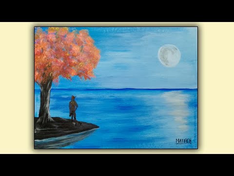 Seascape with Tree & Girl | Dreamy Nature Painting | Mateen for You