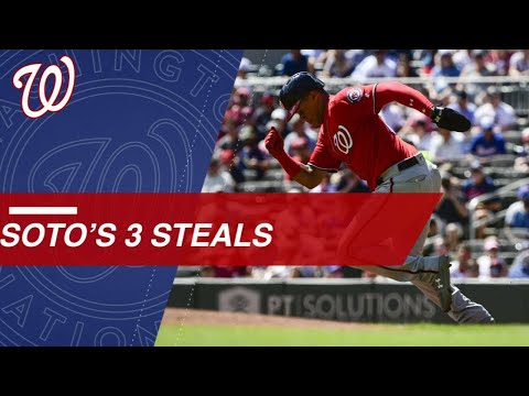 Soto steals 3 bases, youngest to do that in a game