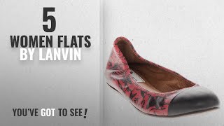 Top 5 Lanvin Women Flats [2018]: LANVIN Women's Graffiti-Print Cap-Toe Ballerina Flat Leather Red +