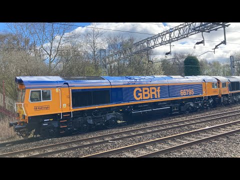 Newly painted Class 66795 and Class 66771 GBRf being sent into Longport FD